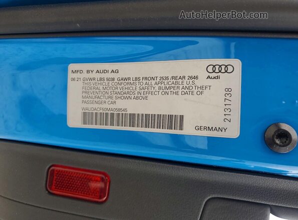WAUDACF50MA058545 2021 AUDI A5 Blue Widok komory silnika