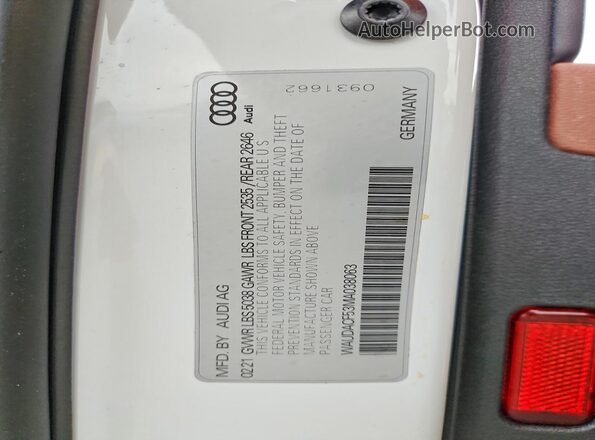 WAUDACF53MA038063 2021 AUDI A5 White ძრავის განყოფილების ხედი