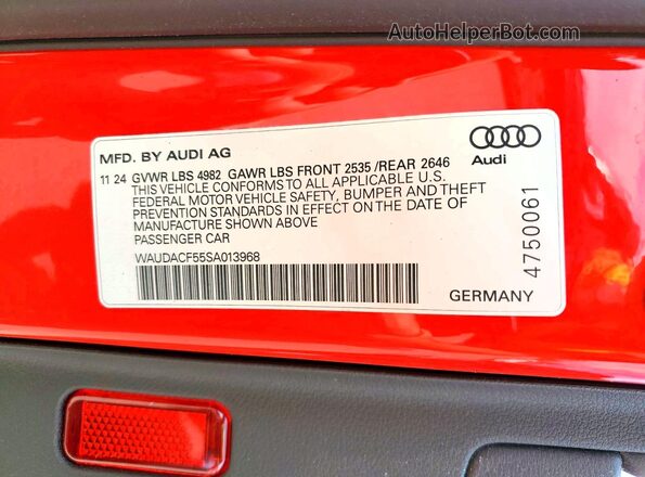 WAUDACF55SA013968 2025 AUDI A5 Red 