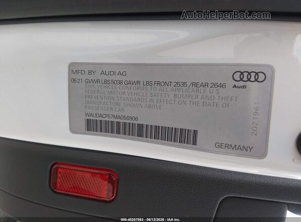 WAUDACF57MA056906 2021 AUDI OTHER White Вид підкапотного простору