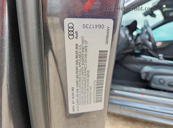 WAUDACF57NA023776 2022 AUDI A5 Gray VIN კოდის სტიკერის ხედი