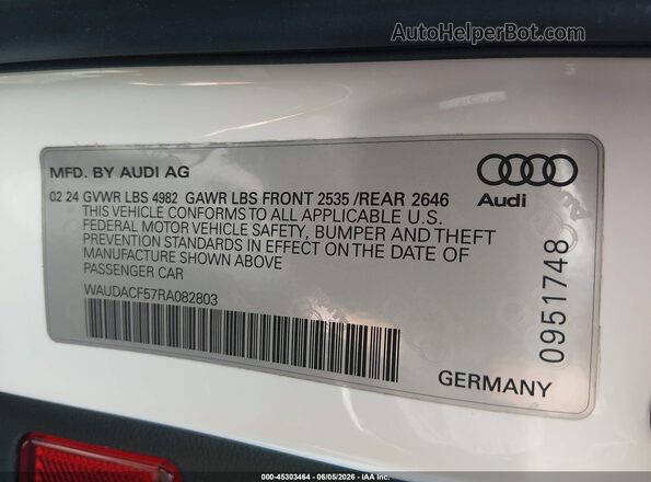WAUDACF57RA082803 2024 AUDI OTHER White Вид підкапотного простору