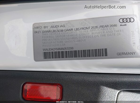 WAUDACF58MA053299 2021 AUDI OTHER Белый Вид подкапотного пространства