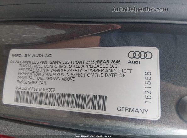 WAUDACF59RA108379 2024 AUDI OTHER Gray ძრავის განყოფილების ხედი