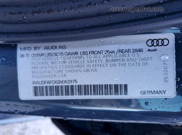 WAUDFAFCXGN062975 2016 AUDI A6 Charcoal Vista del compartimento del motor