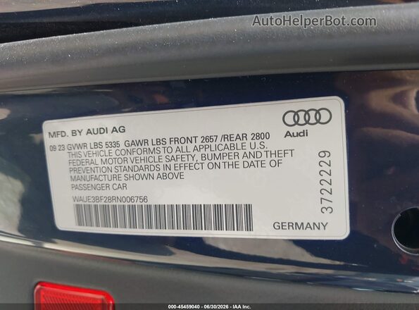 WAUE3BF28RN006756 2024 AUDI A6 Dark Blue Вид подкапотного пространства