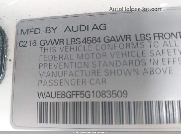 WAUE8GFF5G1083509 2016 AUDI A3 White Engine compartment view