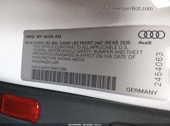 WAUEAAF41RN017390 2024 AUDI A4 White Engine compartment view