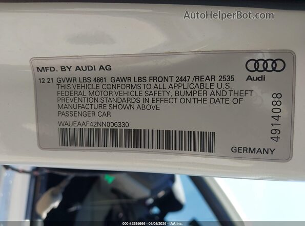 WAUEAAF42NN006330 2022 AUDI OTHER White 