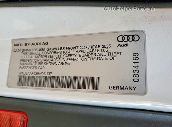 WAUEAAF43RN011137 2024 AUDI A4 White 