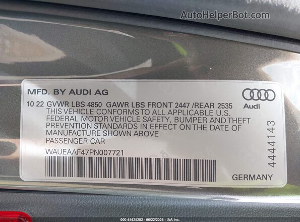 WAUEAAF47PN007721 2023 AUDI A4 Серый Вид подкапотного пространства
