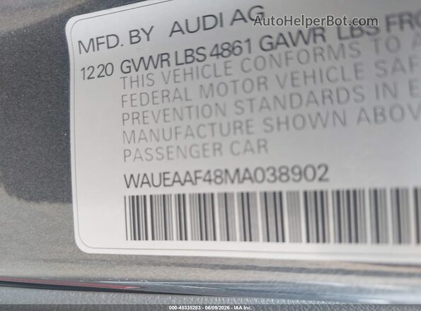 WAUEAAF48MA038902 2021 AUDI A4 Gray ძრავის განყოფილების ხედი