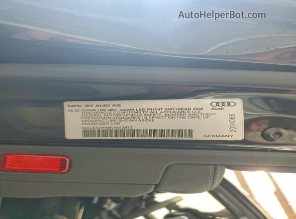 WAUEAAF49NN013873 2022 AUDI A4 Черный 