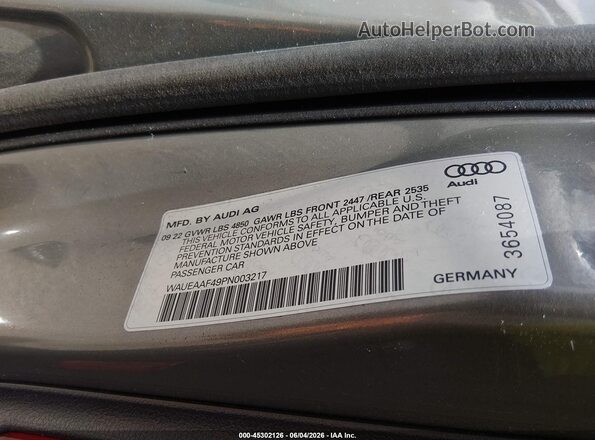 WAUEAAF49PN003217 2023 AUDI OTHER Gray Вид підкапотного простору