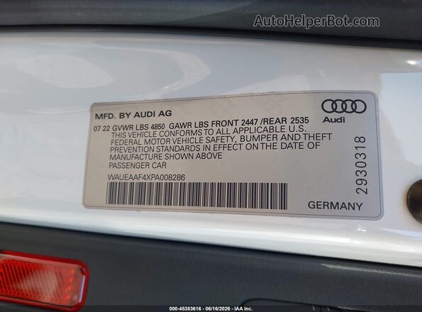 WAUEAAF4XPA008286 2023 AUDI OTHER White Widok komory silnika