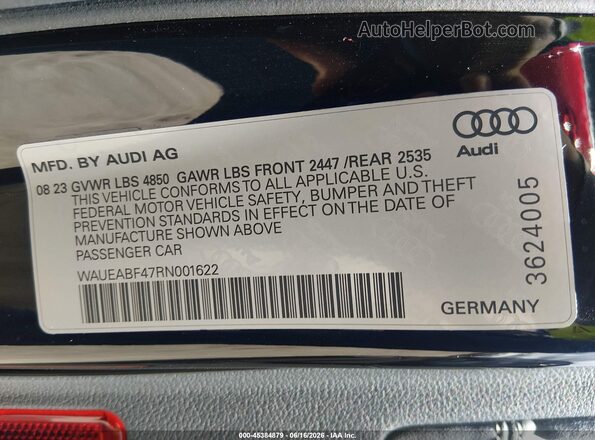 WAUEABF47RN001622 2024 AUDI A4 Black Widok komory silnika