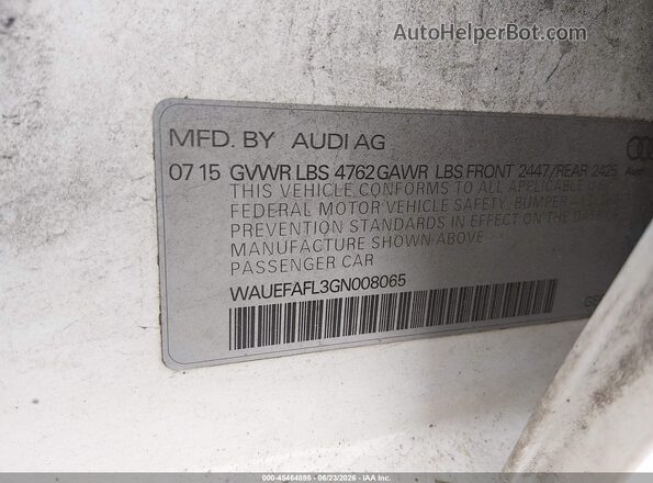 WAUEFAFL3GN008065 2016 AUDI A4 White Շարժիչի բաժամունքի տեսք