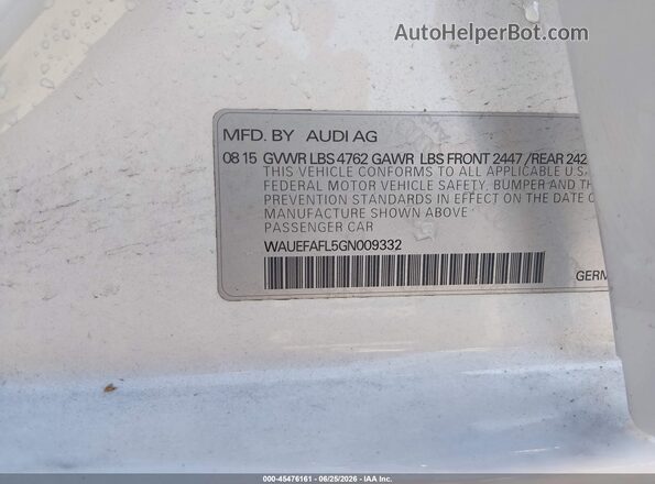 WAUEFAFL5GN009332 2016 AUDI A4 White Engine compartment view
