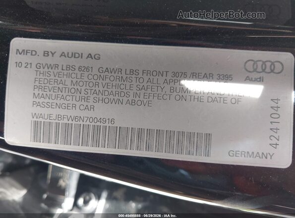 WAUEJBFW6N7004916 2022 AUDI E-TRON Black Vista del compartimento del motor