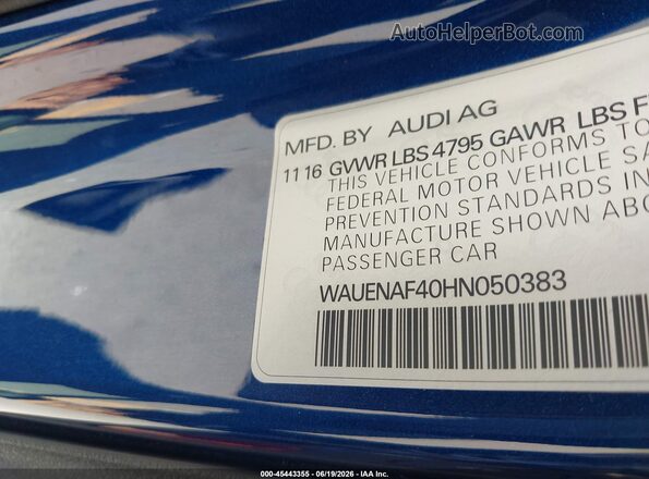 WAUENAF40HN050383 2017 AUDI A4 Blue 