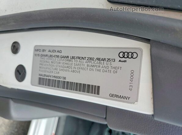WAUENAF41HN000138 2017 AUDI A4 White Շարժիչի բաժամունքի տեսք
