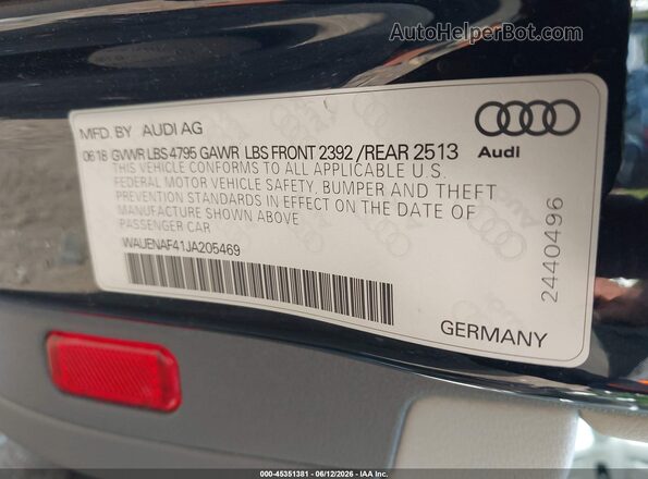 WAUENAF41JA205469 2018 AUDI OTHER Black Вид підкапотного простору