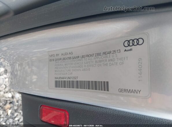 WAUENAF41JN012327 2018 AUDI A4 Gray Շարժիչի բաժամունքի տեսք