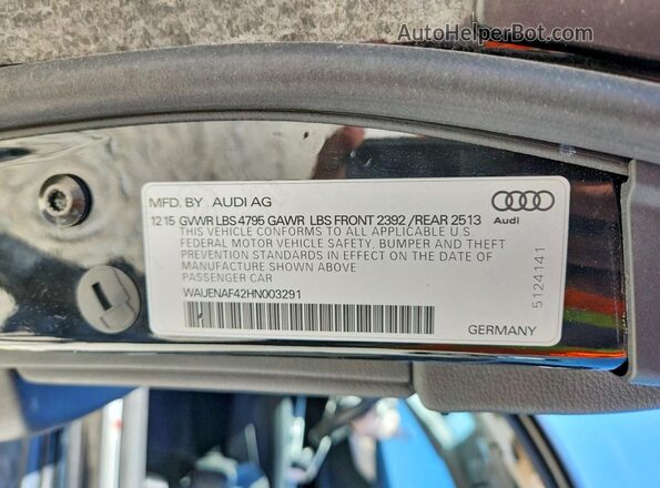 WAUENAF42HN003291 2017 AUDI A4 Black 