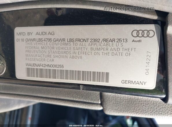 WAUENAF42HN006255 2017 AUDI A4 Black Շարժիչի բաժամունքի տեսք