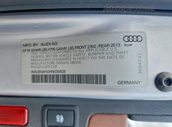 WAUENAF43HN030628 2017 AUDI A4 Серебряный 