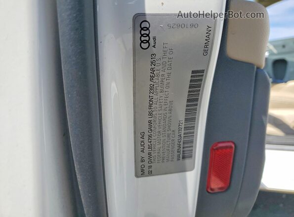 WAUENAF43JA132721 2018 AUDI OTHER White VIN sticker view