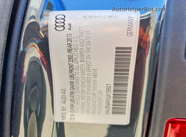 WAUENAF43JA139927 2018 AUDI A4 Gray Engine compartment view