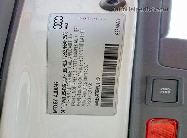 WAUENAF45HN017394 2017 AUDI OTHER White Vista del compartimento del motor