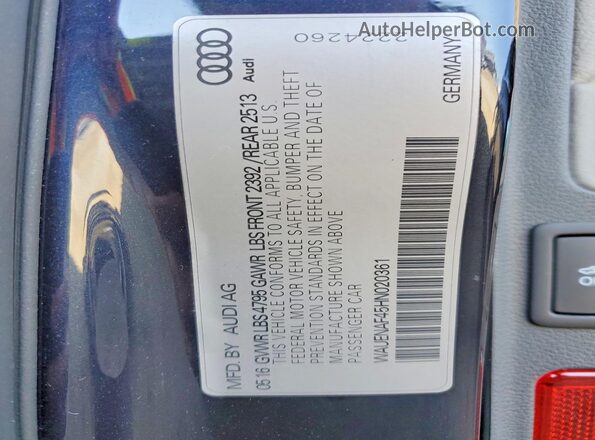 WAUENAF45HN020361 2017 AUDI A4 Charcoal Вид підкапотного простору