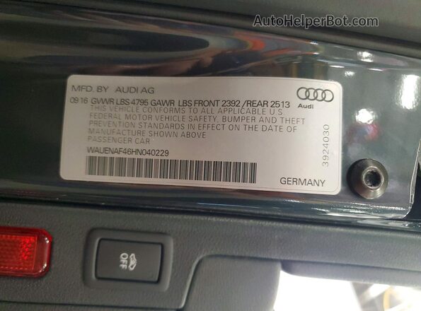 WAUENAF46HN040229 2017 AUDI A4 Gray Widok komory silnika