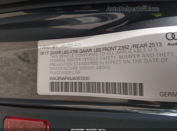 WAUENAF46JA063930 2018 AUDI A4 Gray Vista del compartimento del motor