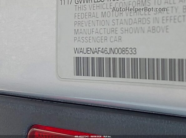 WAUENAF46JN008533 2018 AUDI A4 Gray Widok komory silnika