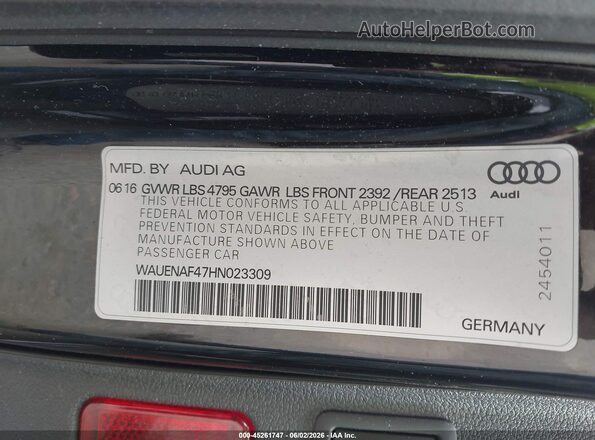 WAUENAF47HN023309 2017 AUDI A4 Black Вид підкапотного простору