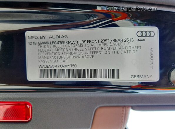 WAUENAF47KA009750 2019 AUDI A4 Black 