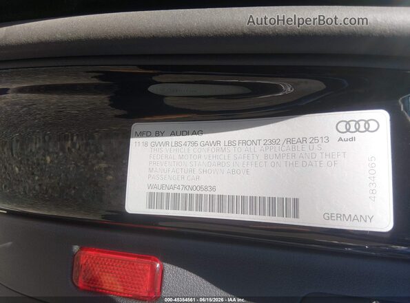 WAUENAF47KN005836 2019 AUDI OTHER Black Engine compartment view
