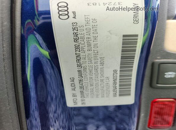 WAUENAF48HN037249 2017 AUDI A4 Blue VIN sticker view