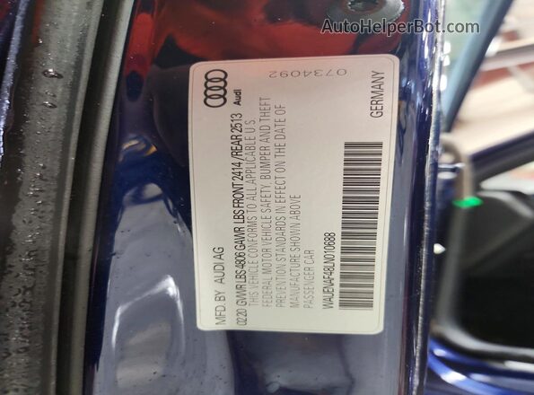 WAUENAF48LN010688 2020 AUDI A4 Синий Вид подкапотного пространства