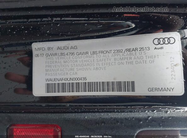 WAUENAF4XJN000435 2018 AUDI A4 Black Engine compartment view