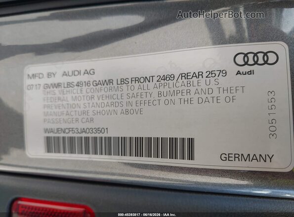 WAUENCF53JA033501 2018 AUDI A5 Silver Widok komory silnika