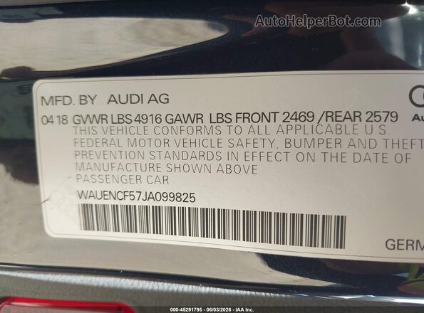 WAUENCF57JA099825 2018 AUDI A5 Dark Blue Engine compartment view