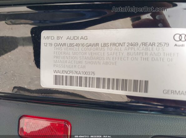 WAUENCF57KA100375 2019 AUDI A5 Черный Вид подкапотного пространства