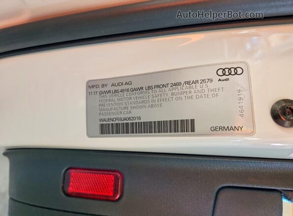 WAUENCF59JA062016 2018 AUDI A5 Белый 