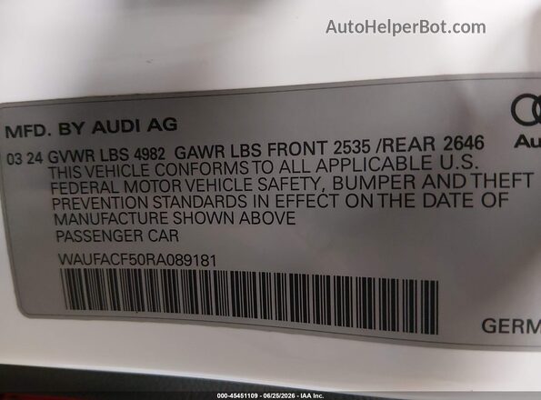 WAUFACF50RA089181 2024 AUDI OTHER White Вид підкапотного простору