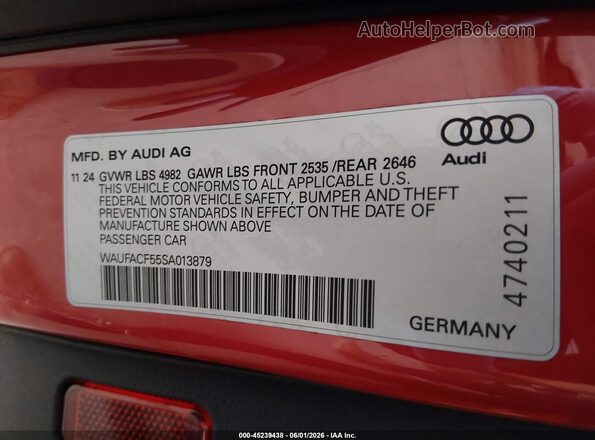 WAUFACF55SA013879 2025 AUDI OTHER Red ძრავის განყოფილების ხედი