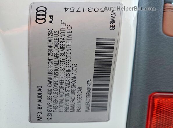 WAUFACF56RA049574 2024 AUDI A5 White VIN sticker view
